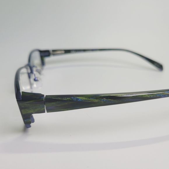 O&X NY OT-208U Titanium eyeglasses green blue stripe full frame 53-18 136 C7 - Picture 10 of 13